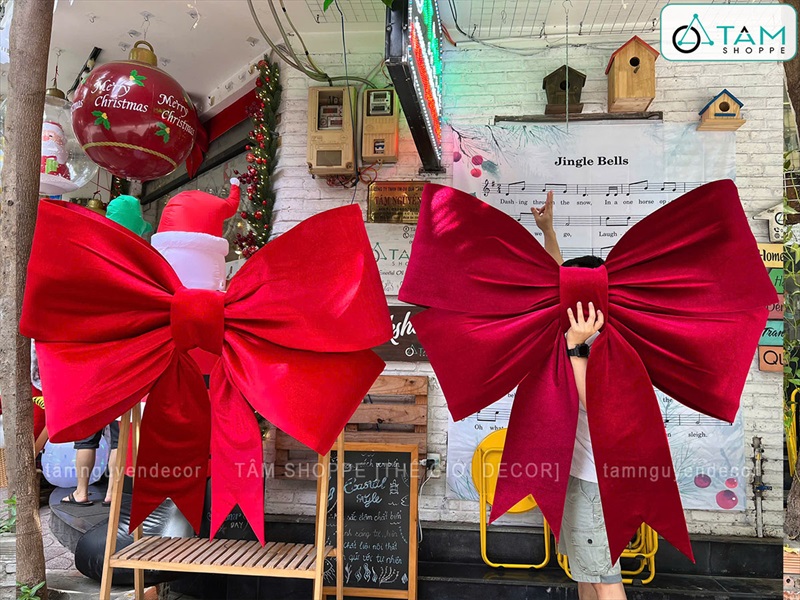 [Order 3 - 4 ngày] Nơ đỏ vải nhung xịn 4 cánh cỡ lớn [Đứng form - Nhiều cỡ] PK-NO-10
